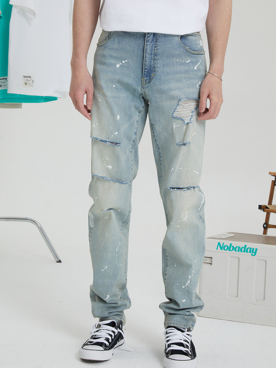 Nobaday Splash Ink Straight-leg Jeans Pants