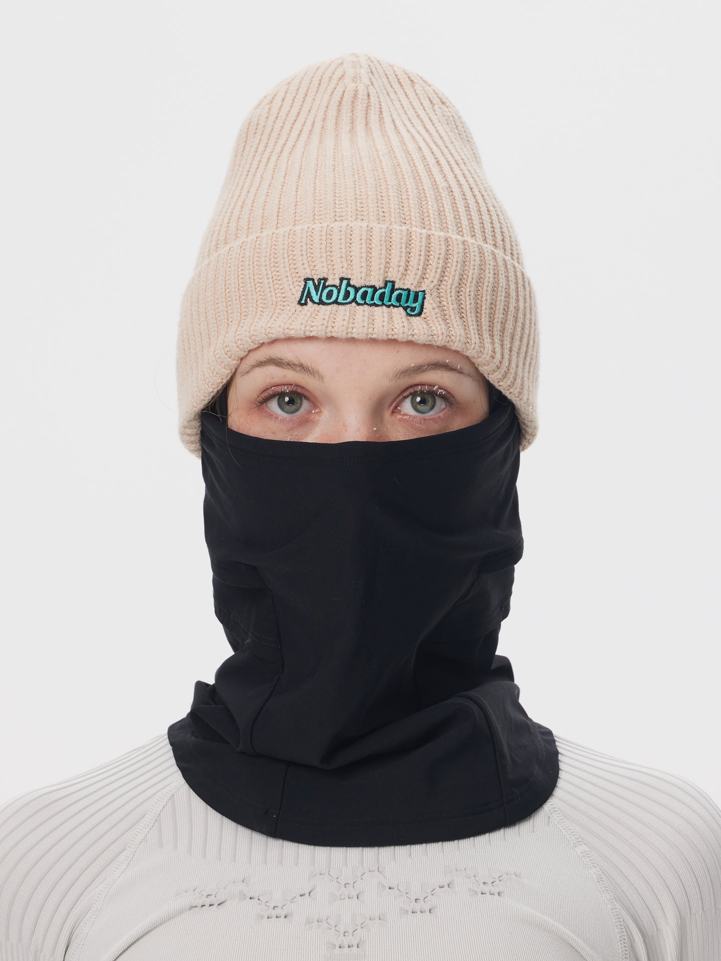 2-in-1 Knit Beanie Face Mask Khaki