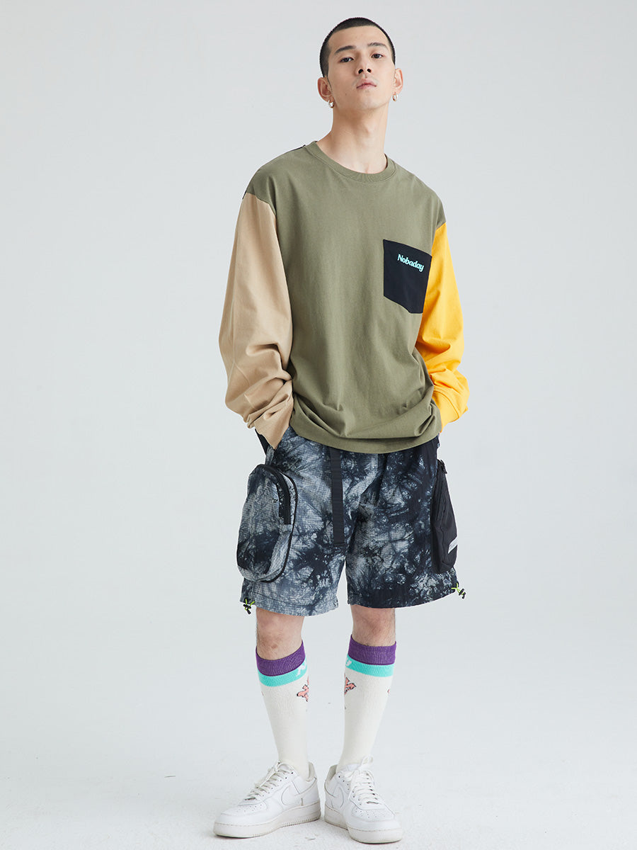 Nobaday VINTAGE COLOR BLOCK LONG SLEEVE TEE olive-black