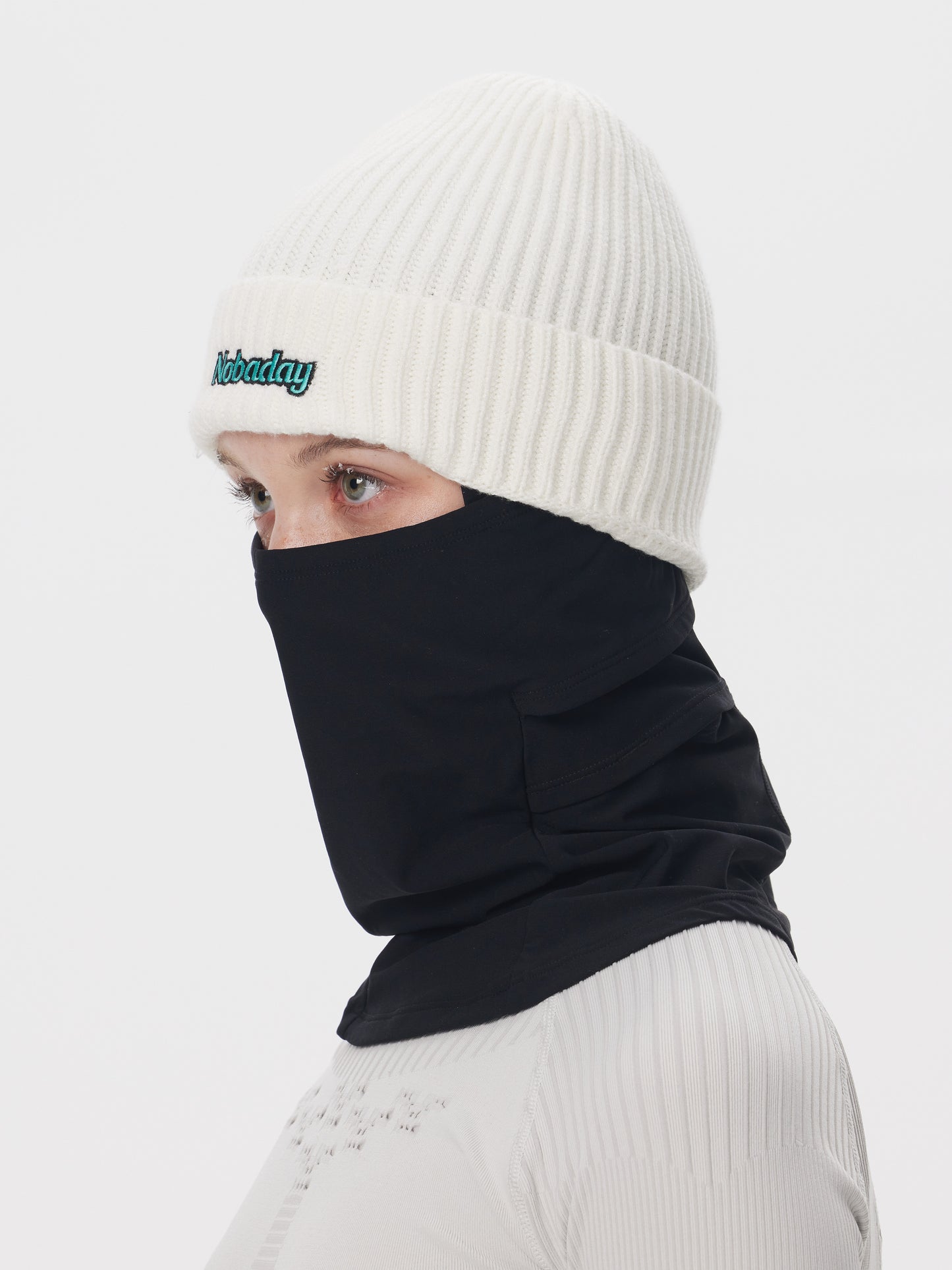 2-in-1 Knit Beanie Face Mask White