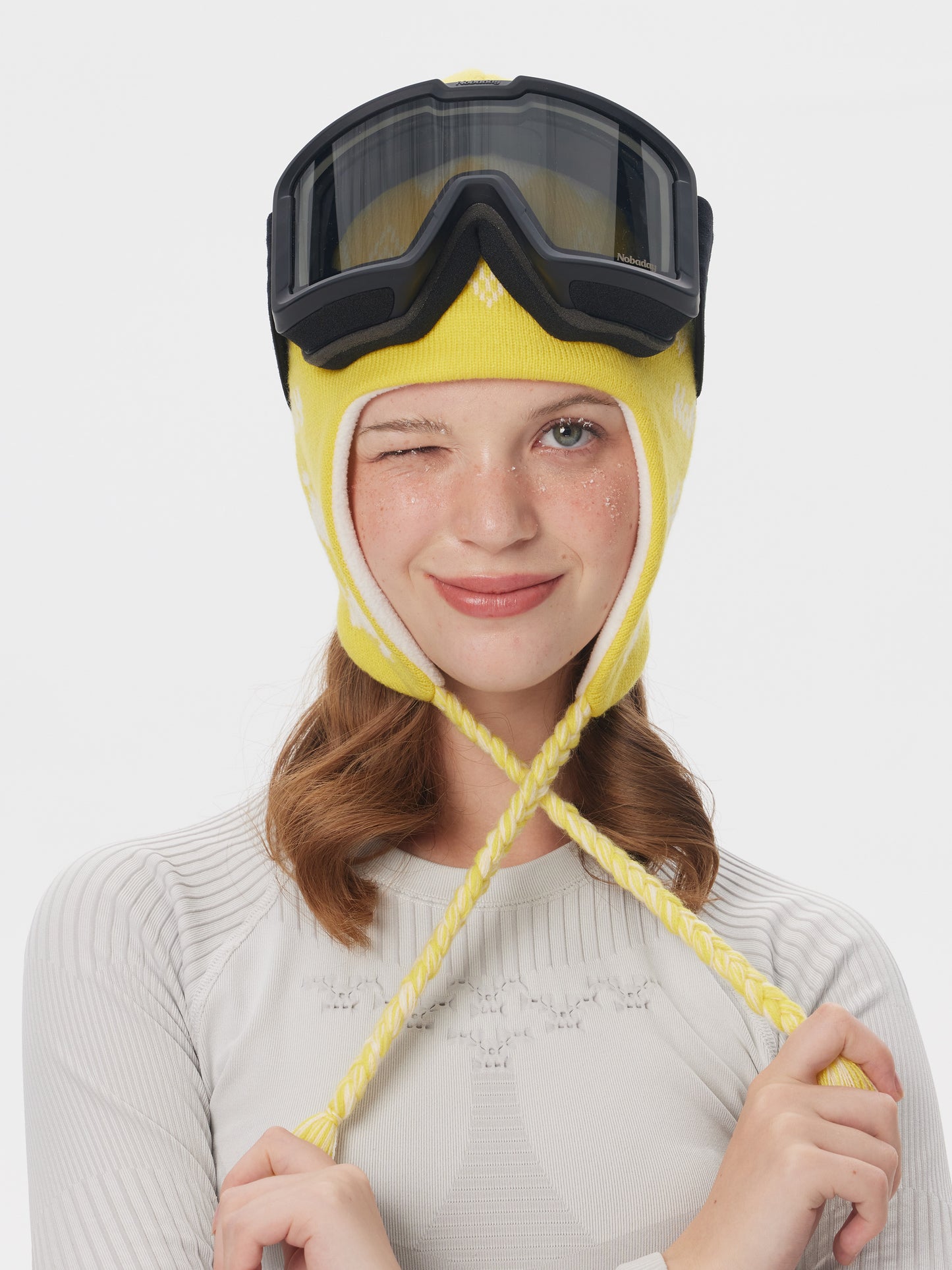 Snowflake Earflap Beanie Yellow