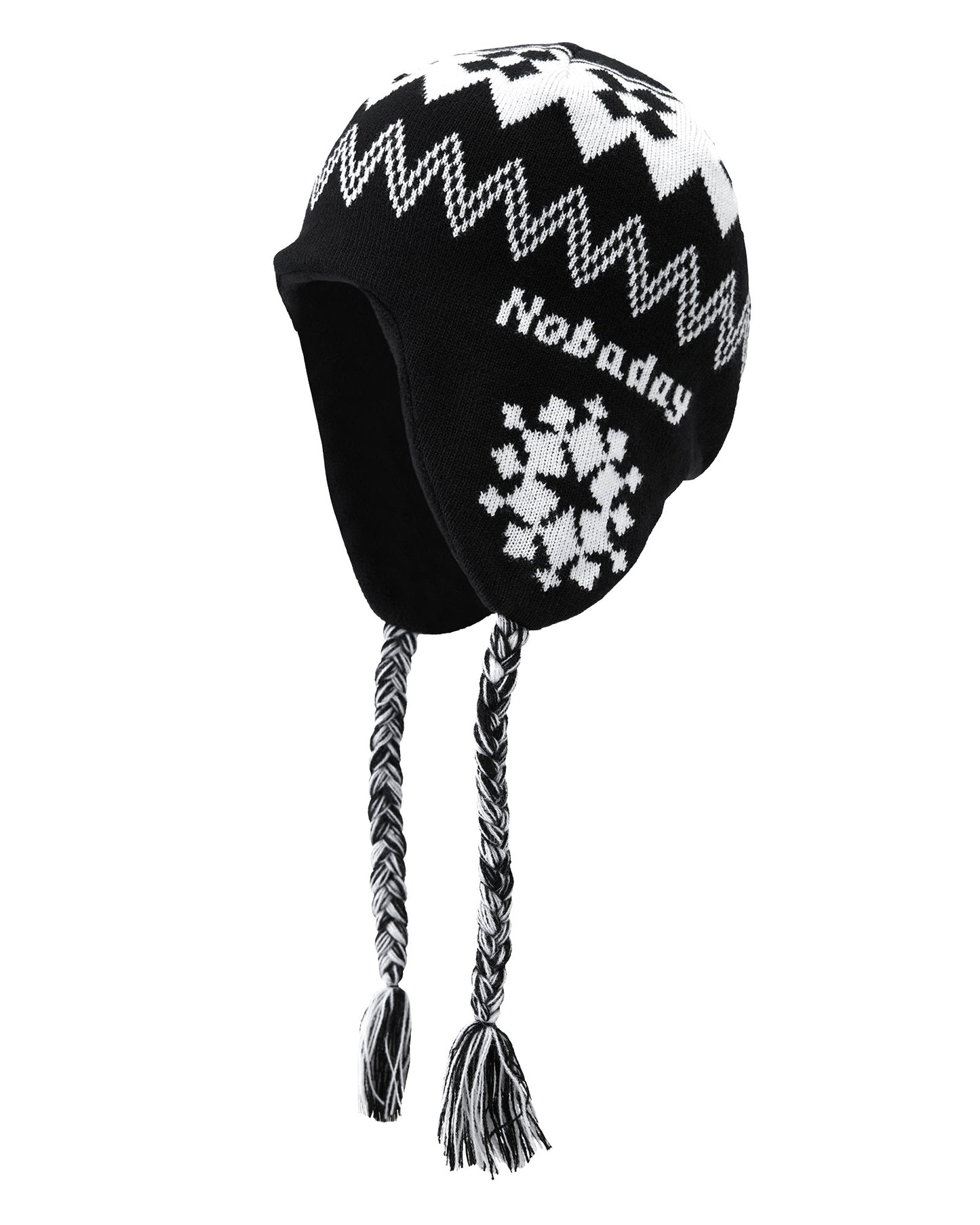 Snowflake Earflap Beanie Black
