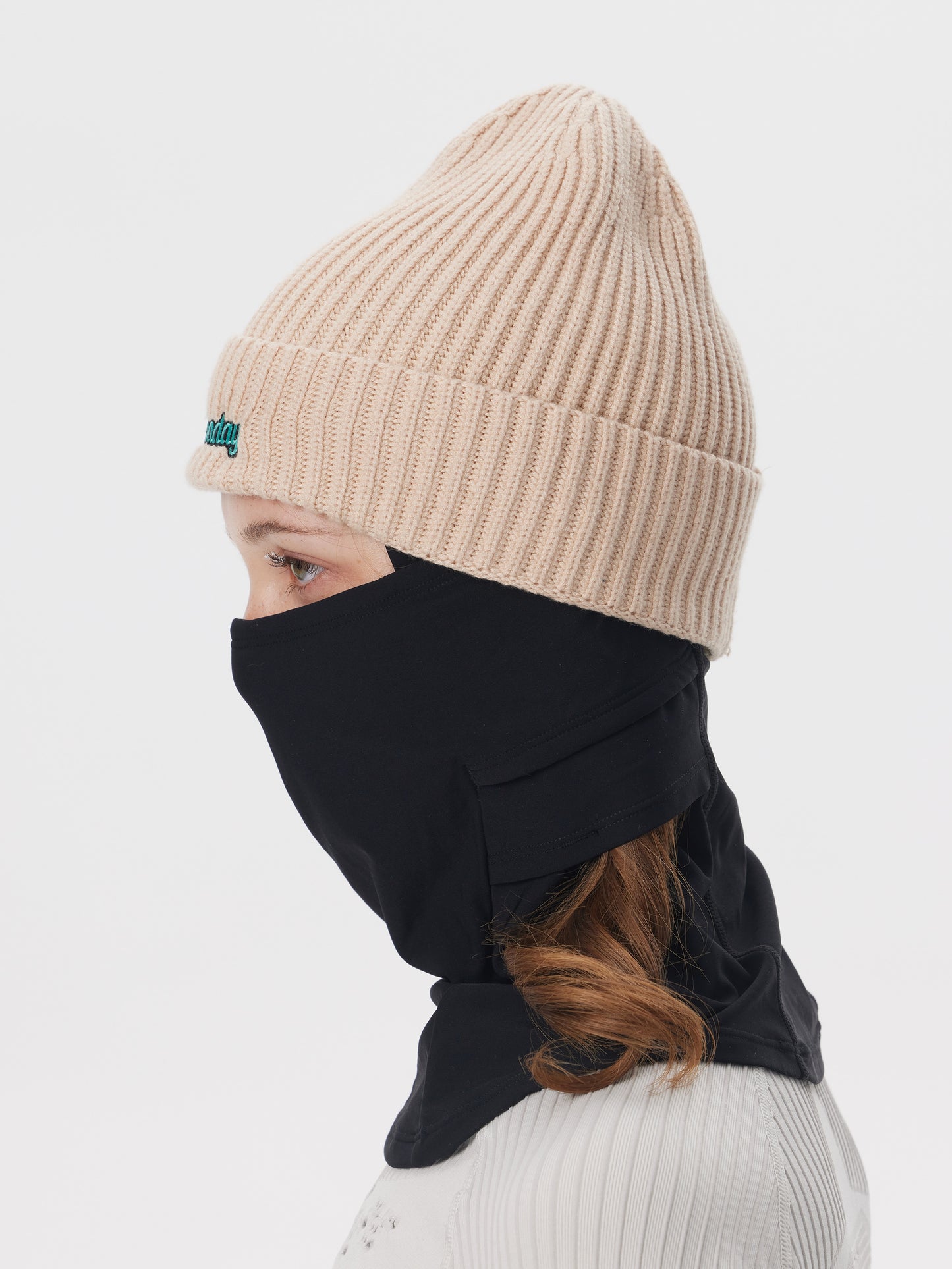 2-in-1 Knit Beanie Face Mask Khaki