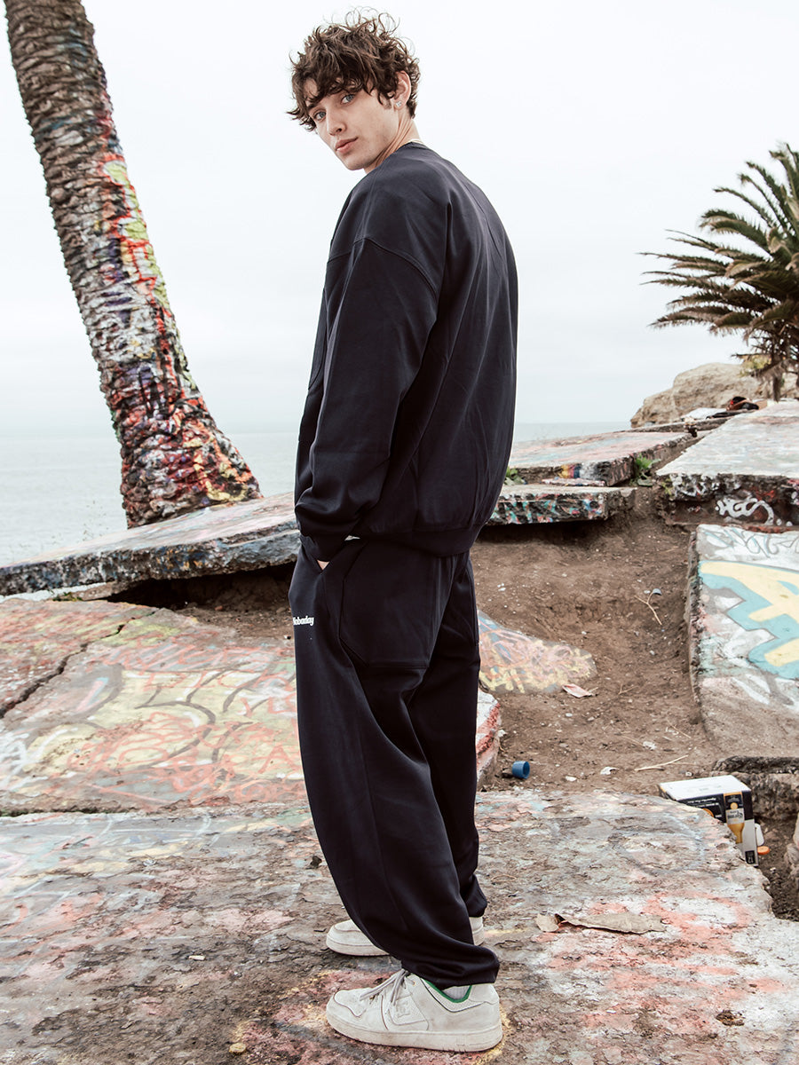 Drawstring Cotton Blend Tapered Sweatpants