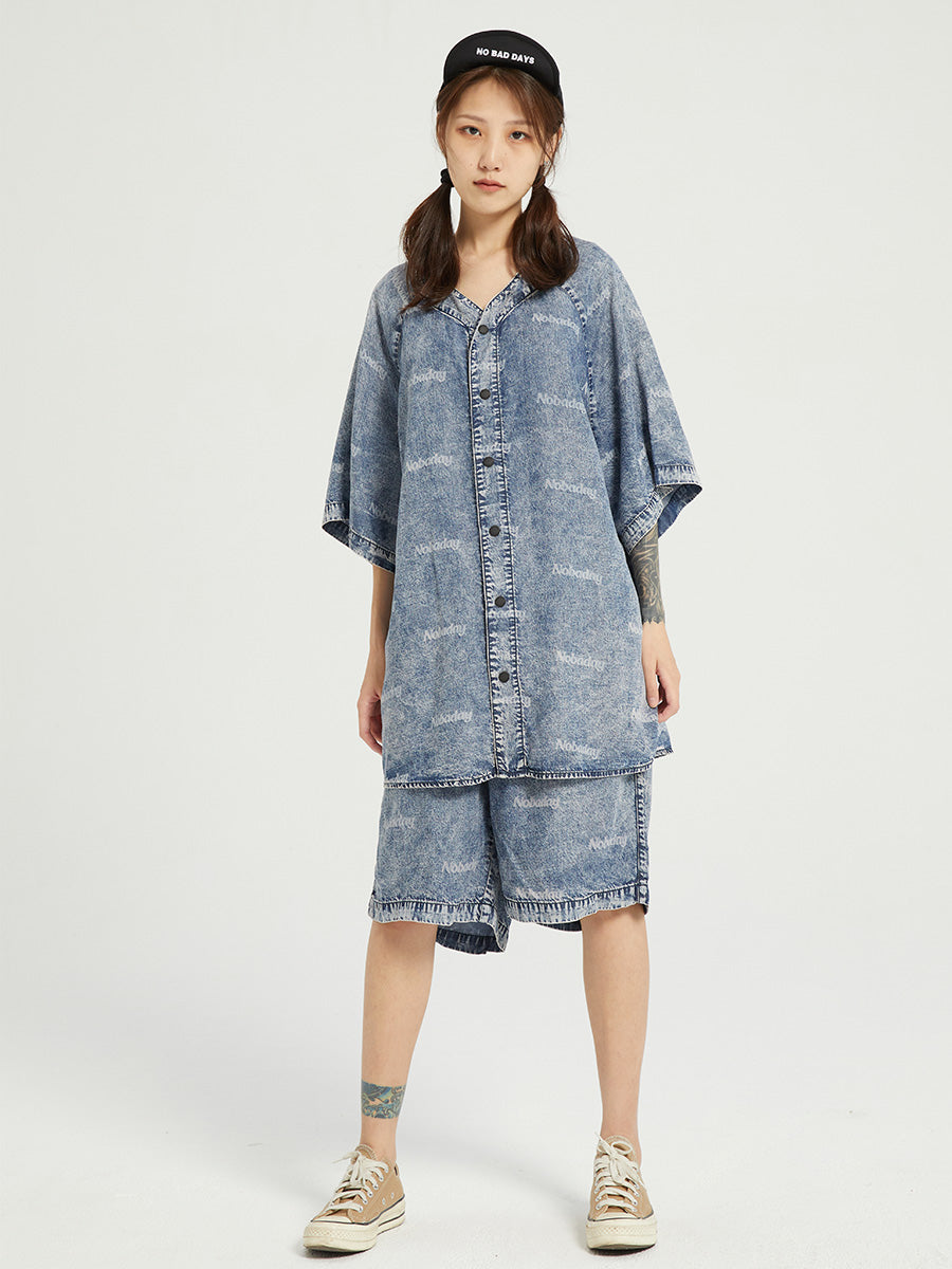 Cotton Denim Logo Shorts