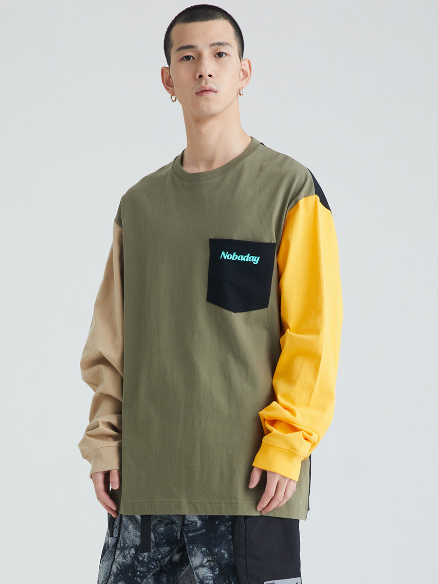 Nobaday VINTAGE COLOR BLOCK LONG SLEEVE TEE olive-black