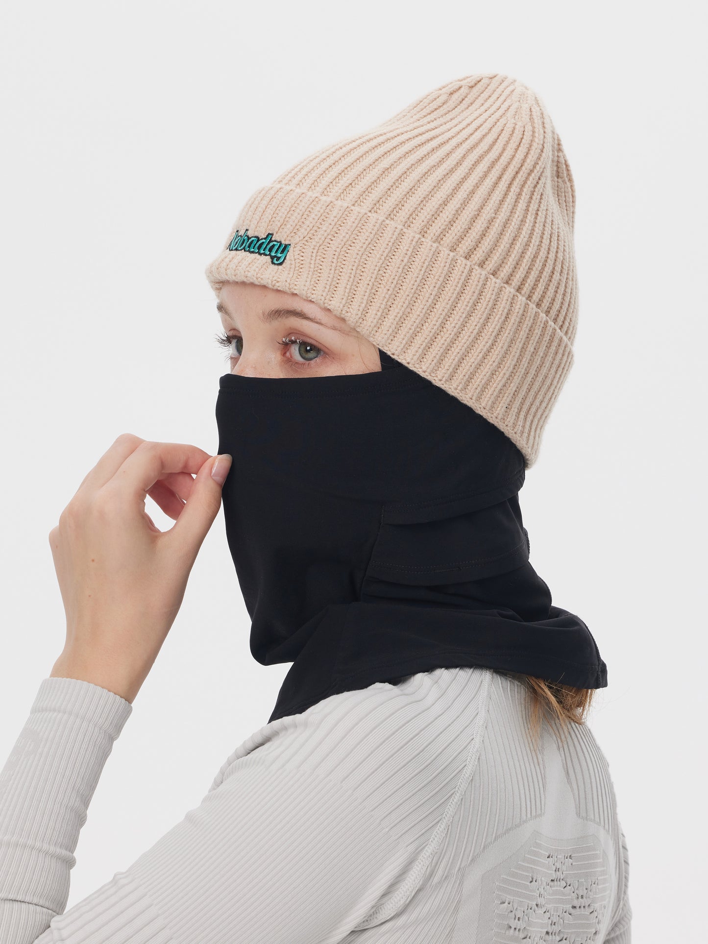 2-in-1 Knit Beanie Face Mask Khaki