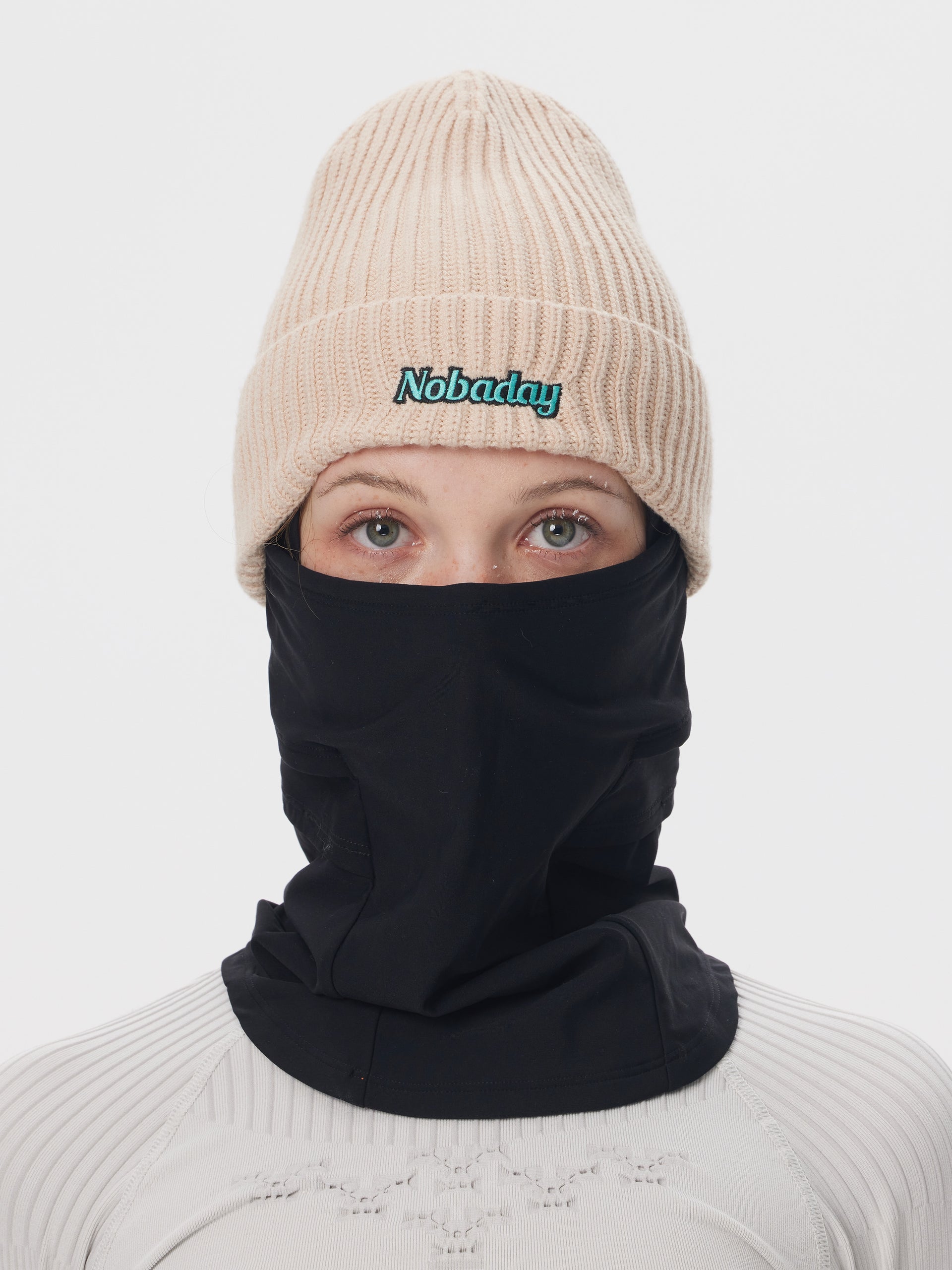 2-in-1 Knit Beanie Face Mask Khaki