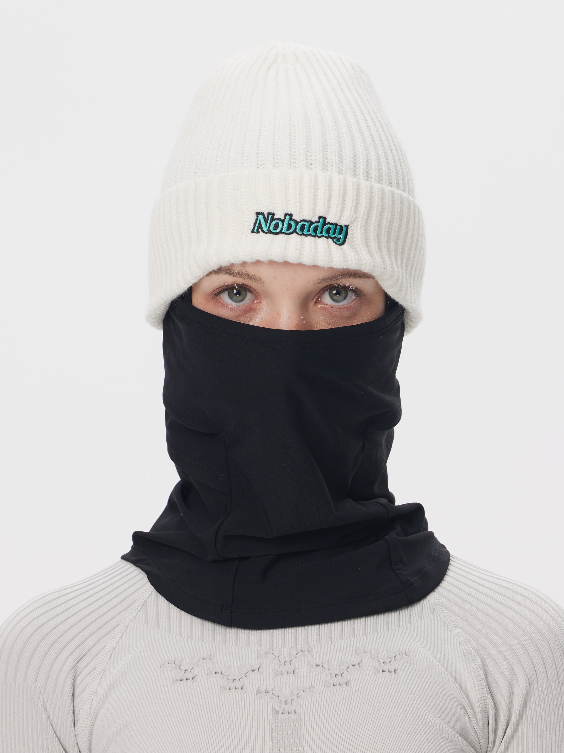 2-in-1 Knit Beanie Face Mask White