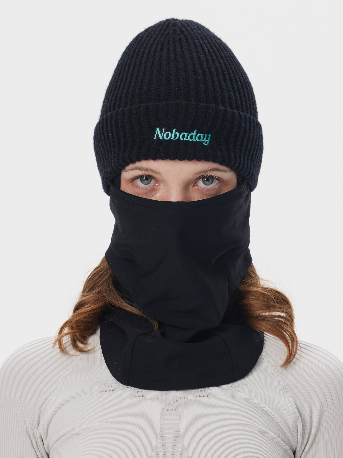2-in-1 Knit Beanie Face Mask Black