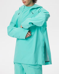 Close-up of the long side ventilation zipper on the Nobaday ArcticStorm Freeride Auroral Blue 3L Anorak Jacket