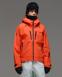 Front view of the NOBADAY Men’s MaxExtreme Pro 3L snow jacket in orange showing the hood and multiple zippered pockets