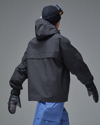 Back view of the black NOBADAY Pure Free snow jacket with an adjustable hood
