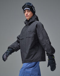 Side view of a man wearing the black NOBADAY Pure Free snow jacket