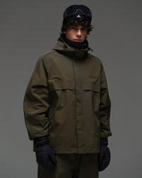 Front view of the NOBADAY Men’s Pure Free Snow Jacket in dark green with a high collar