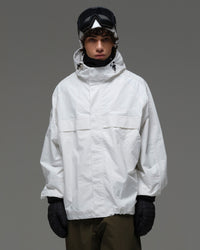 Front view of the white NOBADAY Men’s Pure Free Snow Jacket with an adjustable hood
