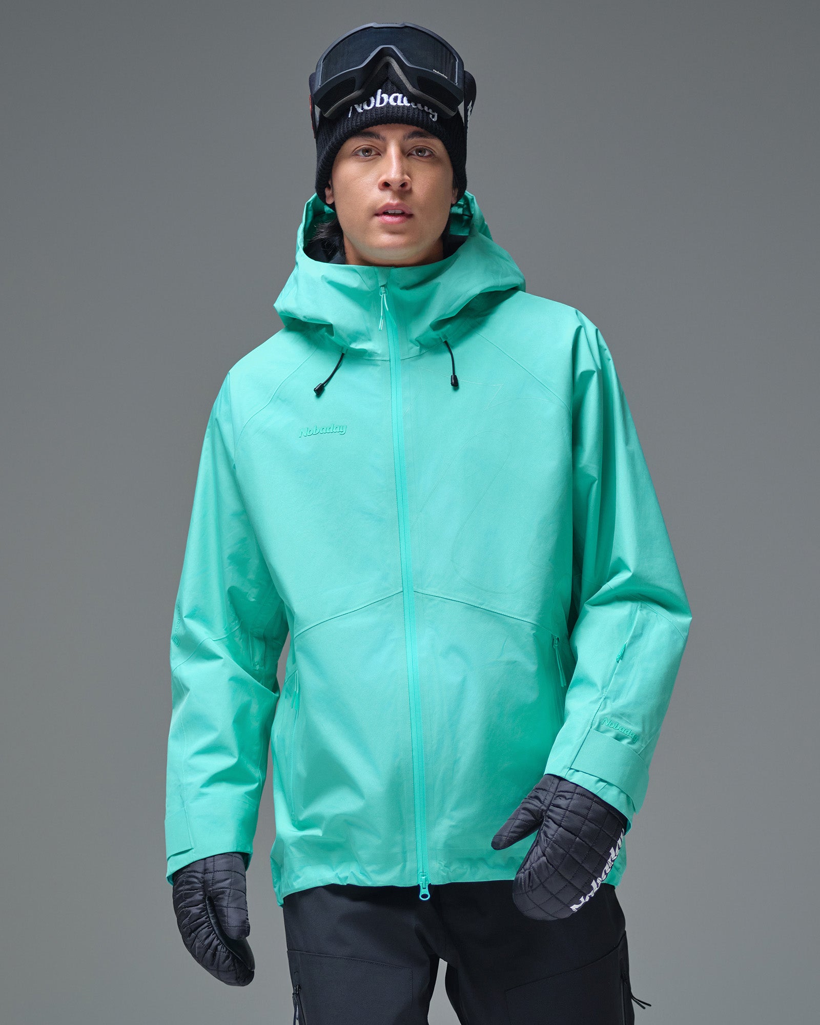 Front view of a man wearing the NOBADAY Men’s Summit GORE-TEX snow jacket in Nobaday Blue