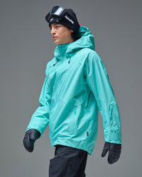 Side view of the NOBADAY Men’s Summit GORE-TEX snow jacket in Nobaday Blue showing the hood, pockets, and sleeve details
