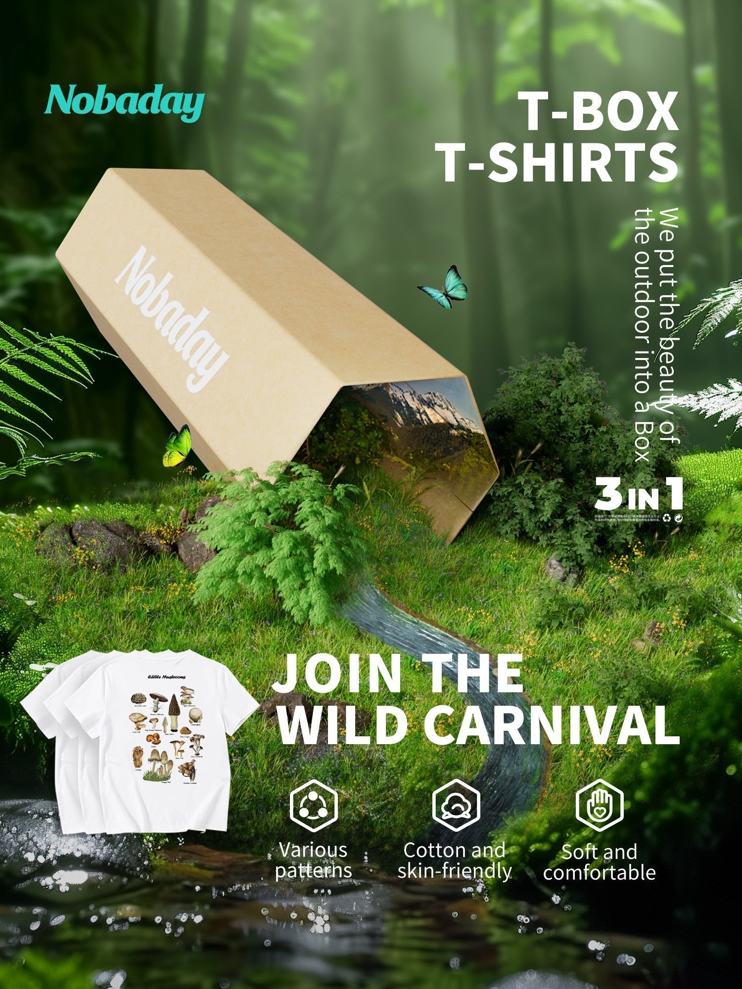NOBADAY T - BOX MUSHROOM SUMMER OUTDOOR T - SHIRT - NOBADAY