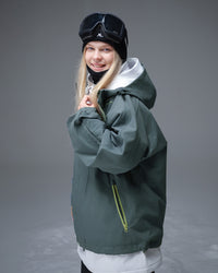 Side view of Nobaday Women's Pure Free Active green snow jacket with adjustable hood, oversized sleeves, and functional pockets