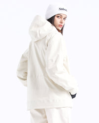 Back view of the NOBADAY Women's Juicy 3L white snow jacket showing the protective hood and clean rear design