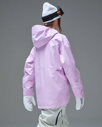 Back view of a pink NOBADAY women’s GORE-TEX snow jacket with an oversized hood