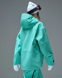 Back view of the Nobaday Women's Pure Free Apex 3L Snow Jacket in blue with an oversized hood