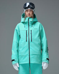 Front view of the Nobaday Women's Pure Free Apex 3L Snow Jacket in blue with waterproof zippers, an adjustable hood and sleeve pass pocket