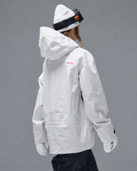 Back view of the Nobaday Women's Pure Free Apex 3L Snow Jacket in white with an oversized hood