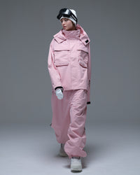 Full-body view of the pink Nobaday Women’s Pure Free Drift Snow Jacket styled with matching pink snow pants