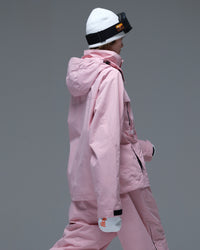 Back view of the pink Nobaday Women’s Pure Free Drift Snow Jacket showing its relaxed silhouette and detachable hood