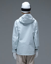 Back view of the ice blue Nobaday Women’s Snowshield Pro 3L Snow Jacket showing its hood and streamlined silhouette