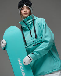 Nobaday Women's Pure Free Waterproof Fleece Hoodie Blue, women's waterproof softshell snowboard hoodie with snowboard.
